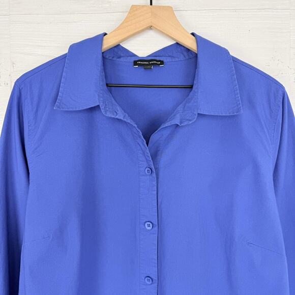Universal Standard Cotton Poplin Shirt Dress M 18-20 Long Sleeves Blue Preppy - Picture 5 of 15